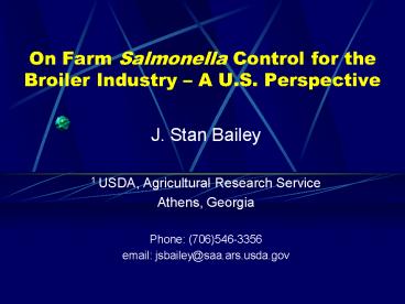 On Farm Salmonella Control for the Broiler Industry 