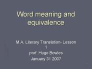 Word meaning and equivalence