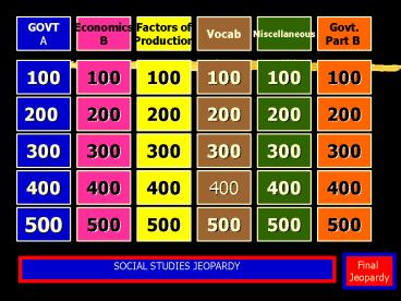 SOCIAL STUDIES JEOPARDY