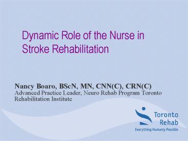 Dynamic Role of the Nurse in Stroke Rehabilitation
