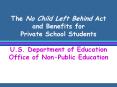 The No Child Left Behind Act and Benefits for Private School Students  U.S. Department of Education Office of Non-Public Education PowerPoint PPT Presentation