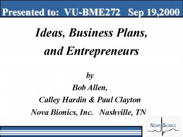 Ideas, Business Plans,