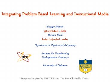 Integrating ProblemBased Learning and Instructional Media