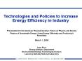 Technologies and Policies to Increase Energy Efficiency in Industry PowerPoint PPT Presentation