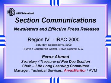 Section Communications Newsletters and Effective Press Releases