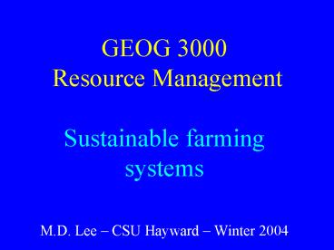 GEOG 3000 Resource Management Sustainable farming systems