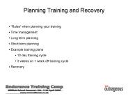 Planning Training and Recovery