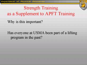 Strength Training as a Supplement to APFT Training