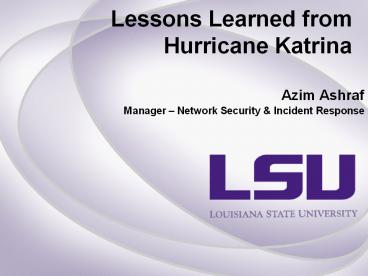 Lessons Learned from Hurricane Katrina