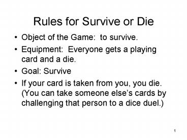 Rules for Survive or Die
