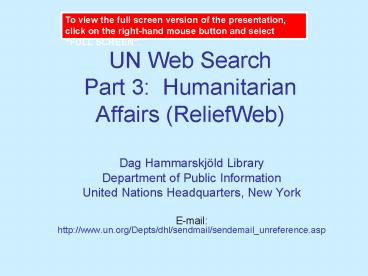 UN Web Search Part 3: Humanitarian Affairs ReliefWeb