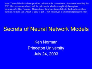 Secrets of Neural Network Models