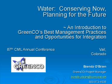Water: Conserving Now, Planning for the Future