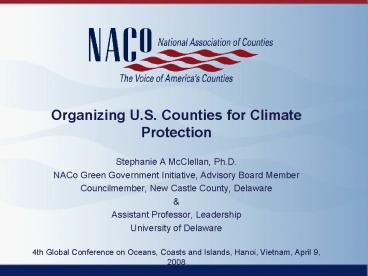 Organizing U'S' Counties for Climate Protection
