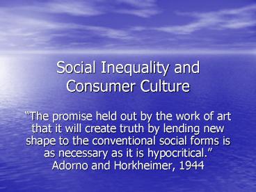 Social Inequality and Consumer Culture