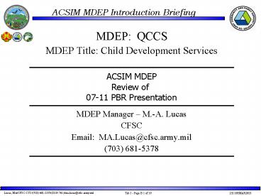 MDEP: QCCS MDEP Title: Child Development Services