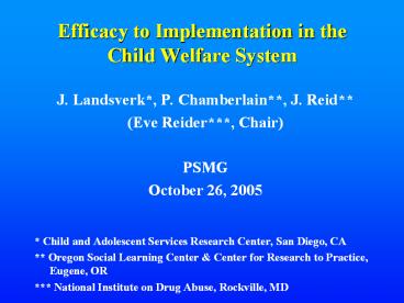 Efficacy to Implementation in the Child Welfare System