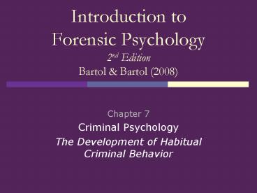 Introduction to Forensic Psychology 2nd Edition Bartol