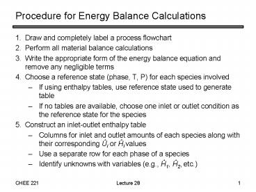 Procedure for Energy Balance Calculations