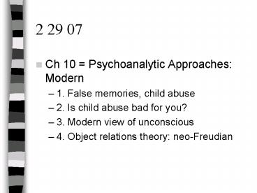 Ch 10 Psychoanalytic Approaches: Modern