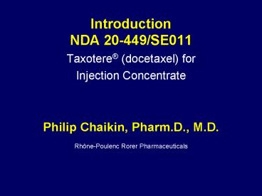 Introduction NDA 20449SE011