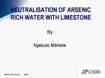 NEUTRALISATION OF ARSENIC RICH WATER WITH LIMESTONE