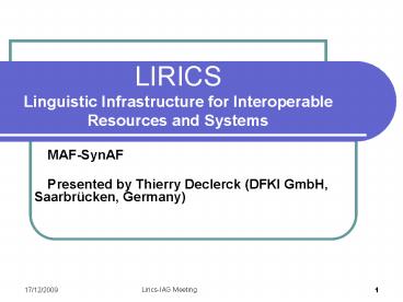LIRICS Linguistic Infrastructure for Interoperable Resources and Systems