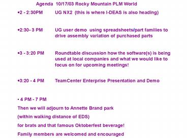 Agenda 101703 Rocky Mountain PLM World