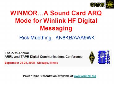 WINMORA Sound Card ARQ Mode for Winlink HF Digital Messaging