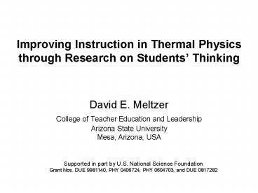 Improving Instruction in Thermal Physics through Research on Students