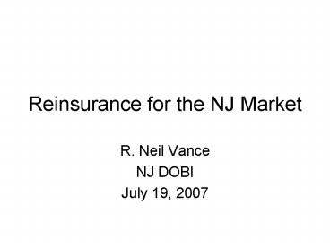 Reinsurance for the NJ Market