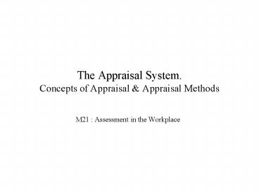 The Appraisal System. Concepts of Appraisal