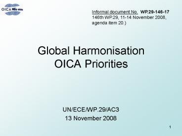 Global Harmonisation OICA Priorities