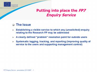 Putting into place the FP7 Enquiry Service