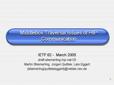 Middlebox Traversal Issues of HIP Communication