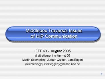 Middlebox Traversal Issues of HIP Communication