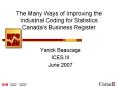 The Many Ways of Improving the Industrial Coding for Statistics Canadas Business Register PowerPoint PPT Presentation