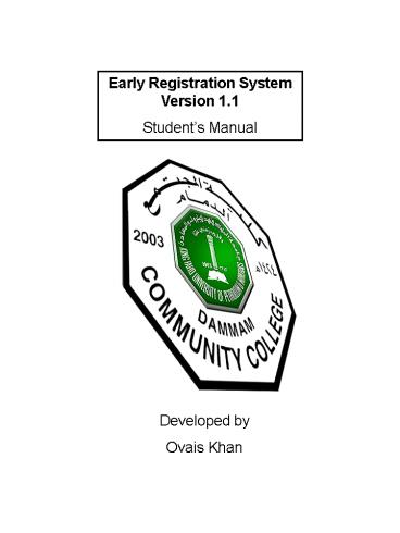Early Registration System Version 1'1