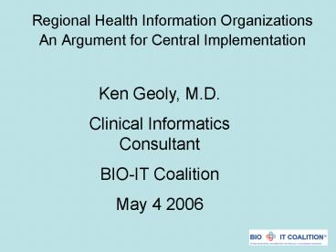 Regional Health Information Organizations