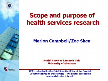 Scope and purpose of health services research