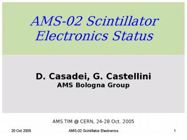 AMS02 Scintillator Electronics Status