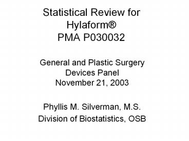 Statistical Review for Hylaform