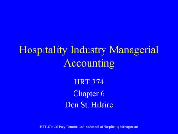 Hospitality Industry Managerial Accounting