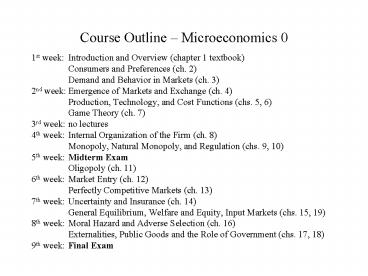 Course Outline Microeconomics 0