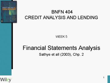 BNFN 404 CREDIT ANALYSIS AND LENDING