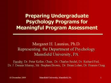 Preparing Undergraduate Psychology Programs for Meaningful Program Assessment