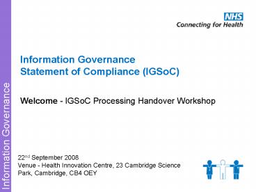 Information Governance Statement of Compliance IGSoC