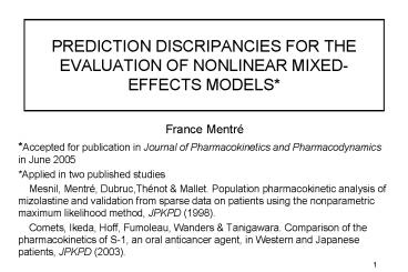 PREDICTION DISCRIPANCIES FOR THE EVALUATION OF NONLINEAR MIXEDEFFECTS MODELS