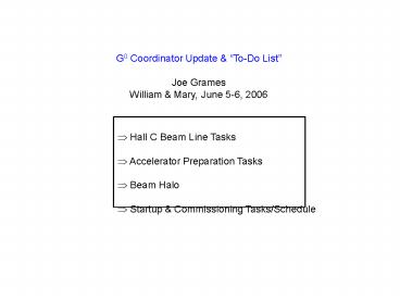 G0 Coordinator Update