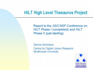 HILT High Level Thesaurus Project